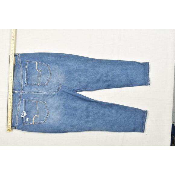 American Eagle Plus Size 22 Super Hi-Rise Jegging Crop W/ Tears Blue Cotton - Picture 4 of 8